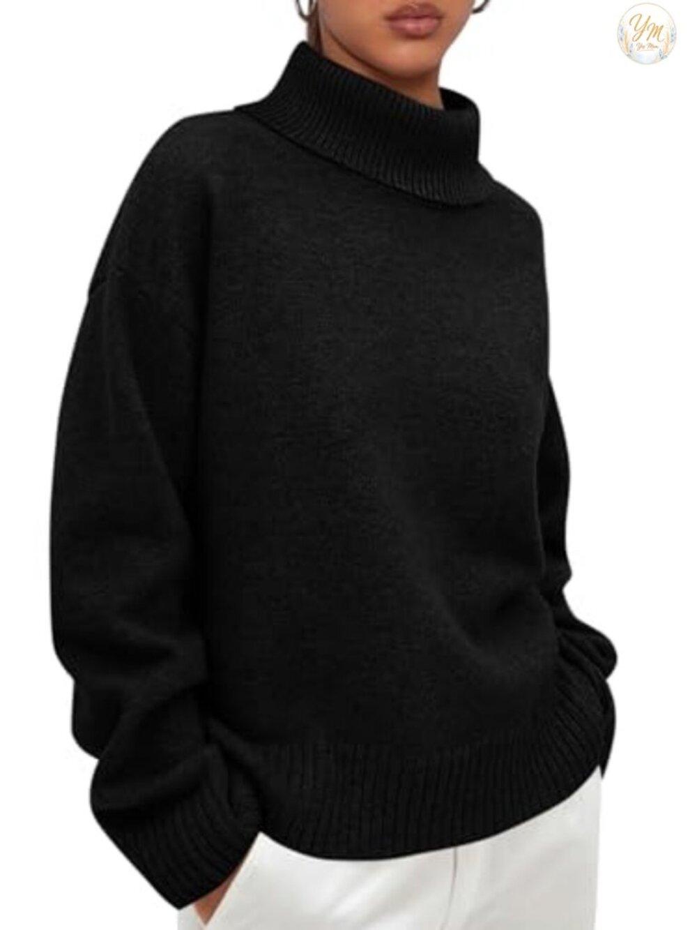 Turtleneck Long Sleeve Knit Pullover Sweater Chunky Loose Fit